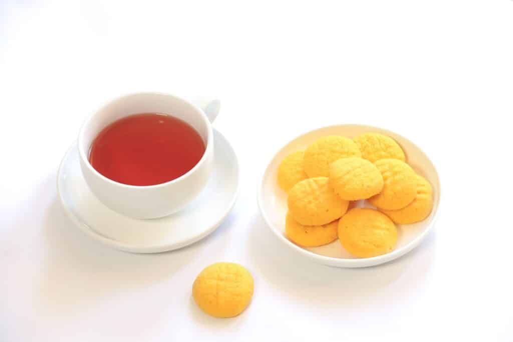Homemade Saffron Cookies with a cup of tea