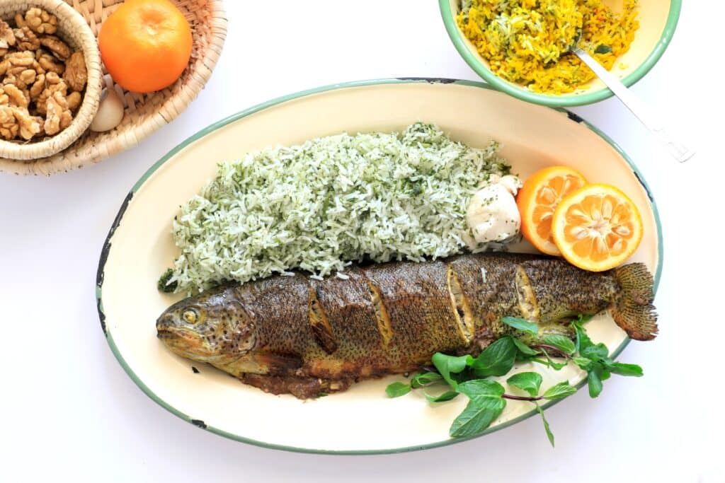 Serving Sabzi Polo with Fish